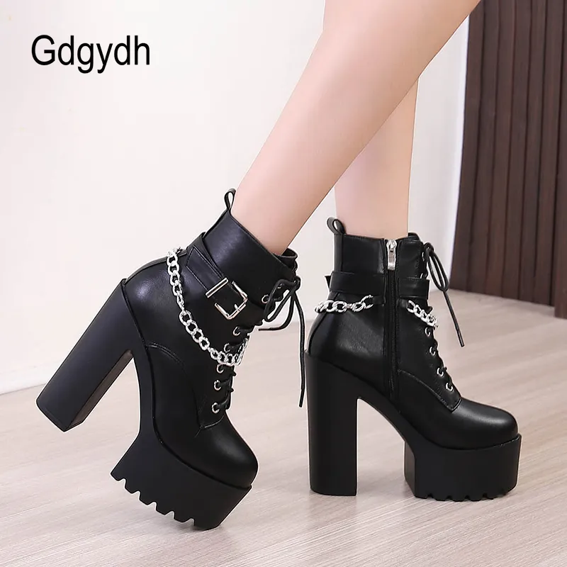 Womens Gothic Buckle Strap Platform Ankle Boots Faux Leather