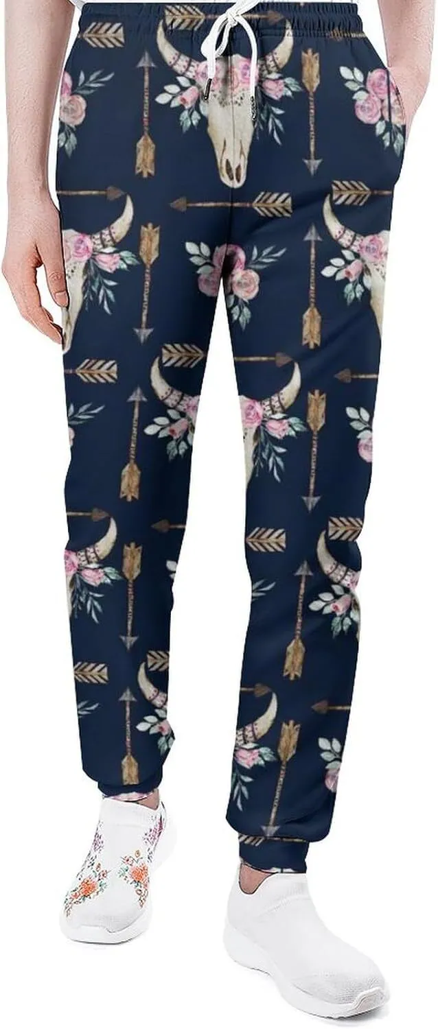 Patterned Lounge Pants: 3D Print Arrows Flowers, Drawstring