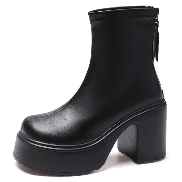 LaShoes Women's Fashion Ankle Boots With Chunky Heel & Back Zip - Synthetic Rubber Sole