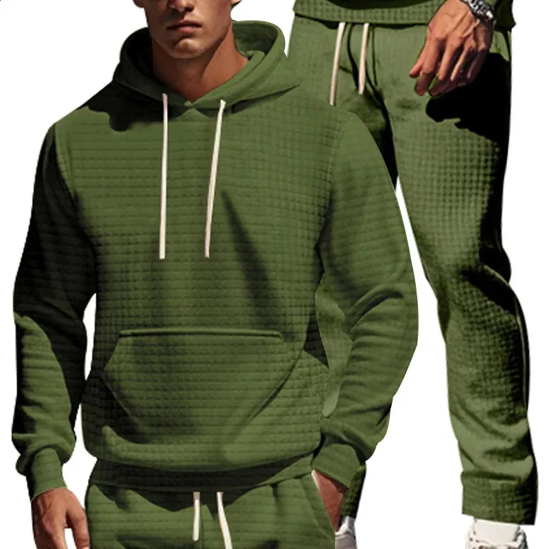 Men's Sports Tracking Set Autumn Winter Acrylic Waffle Hoodie and