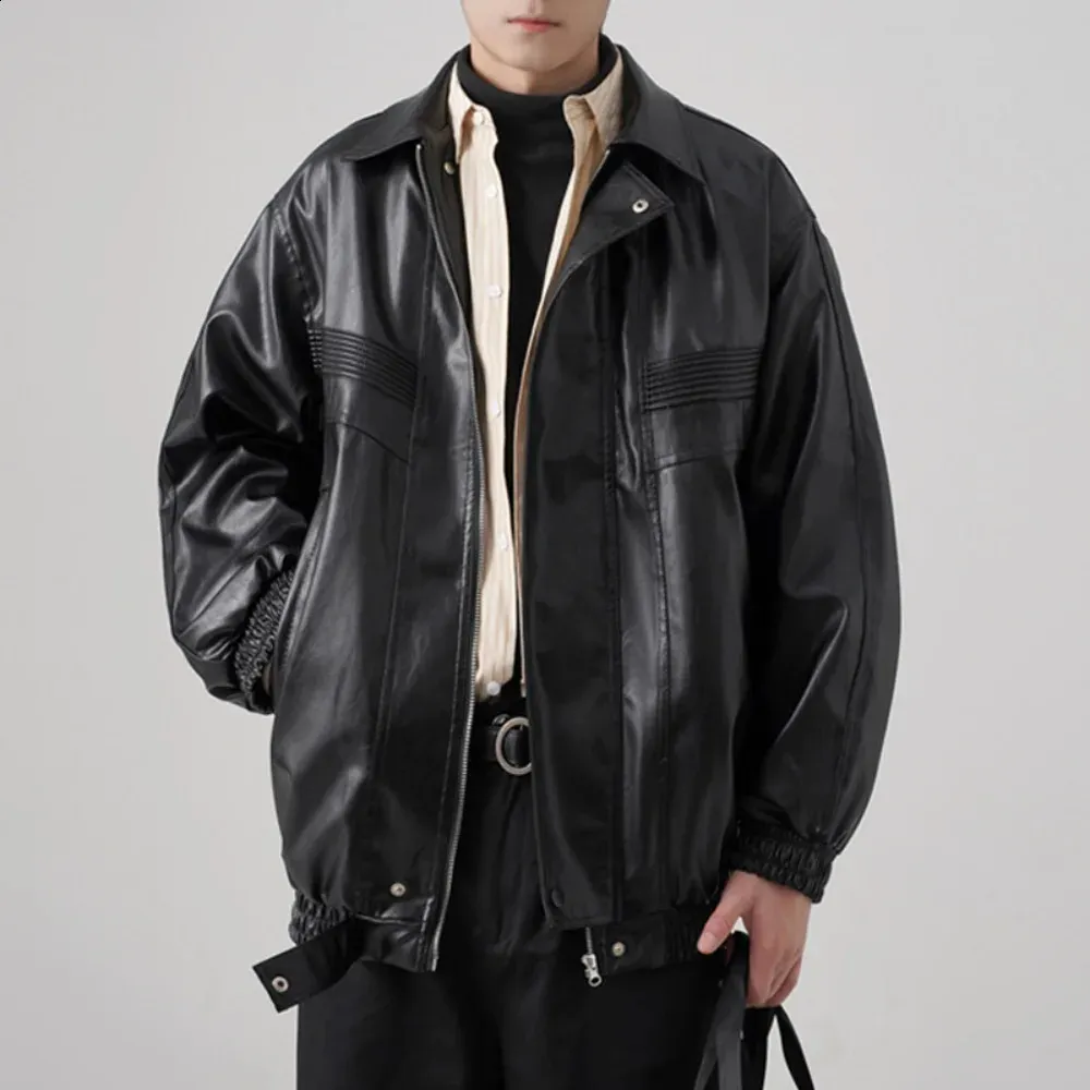 Black PU Leather Bomber Jacket | Men's Long-Sleeved Zipper Cool Spring Autumn Jacket