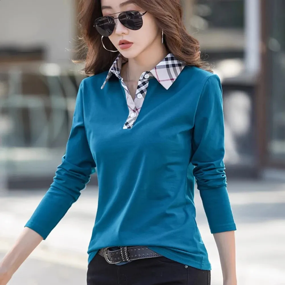 Elegant Plaid Polo Shirt Women's Long Sleeve European Style Top, British  Inspired, Casual Large Size, Spring/Summer Fashion