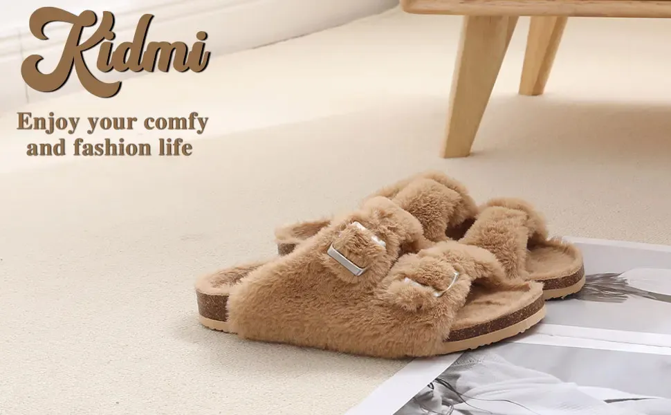 Saboți de blană pentru bărbați, Comwarm, cu branțuri pufoase din plută, pantofi de iarnă, din piele întoarsă, alunecare pe pantofi de cartofi_voghion.com