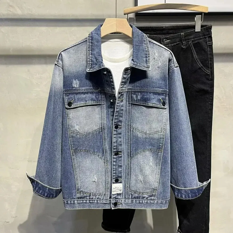 ジャケット・アウター Distressed Denim Jacket Distressed Denim Jacket - Casual Loose Fit Streetwear for