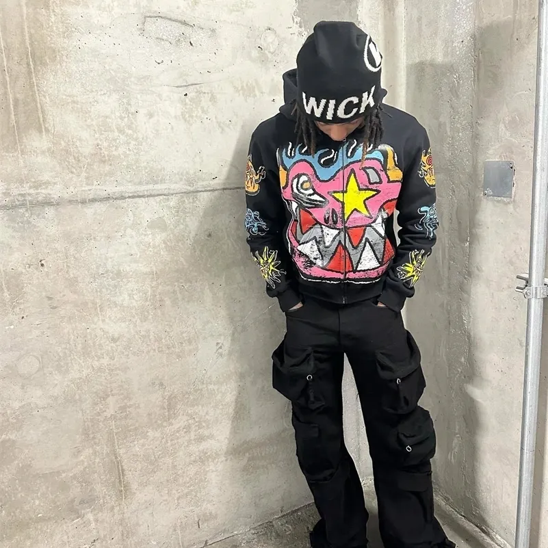YEOU Sweat à Capuche Homme - Style Y2K Harajuku - Oversized Décontracté - Polaire Polyester Doux