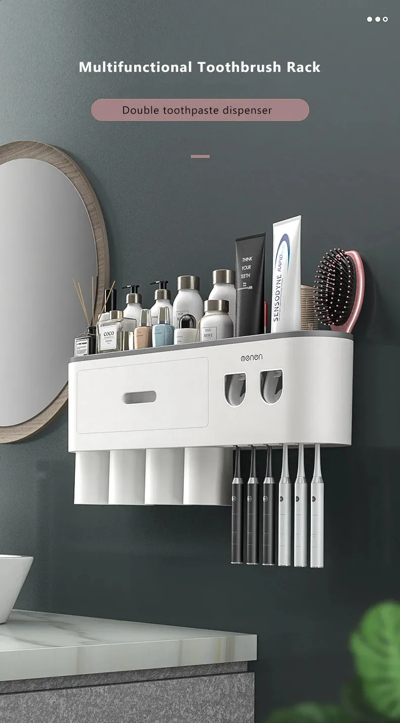 Magnetic Wall-Mounted Toothbrush Holder with Automatic Toothpaste ...