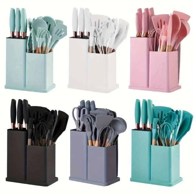 Advanced Silicone kitchenware utensil set with Wooden...