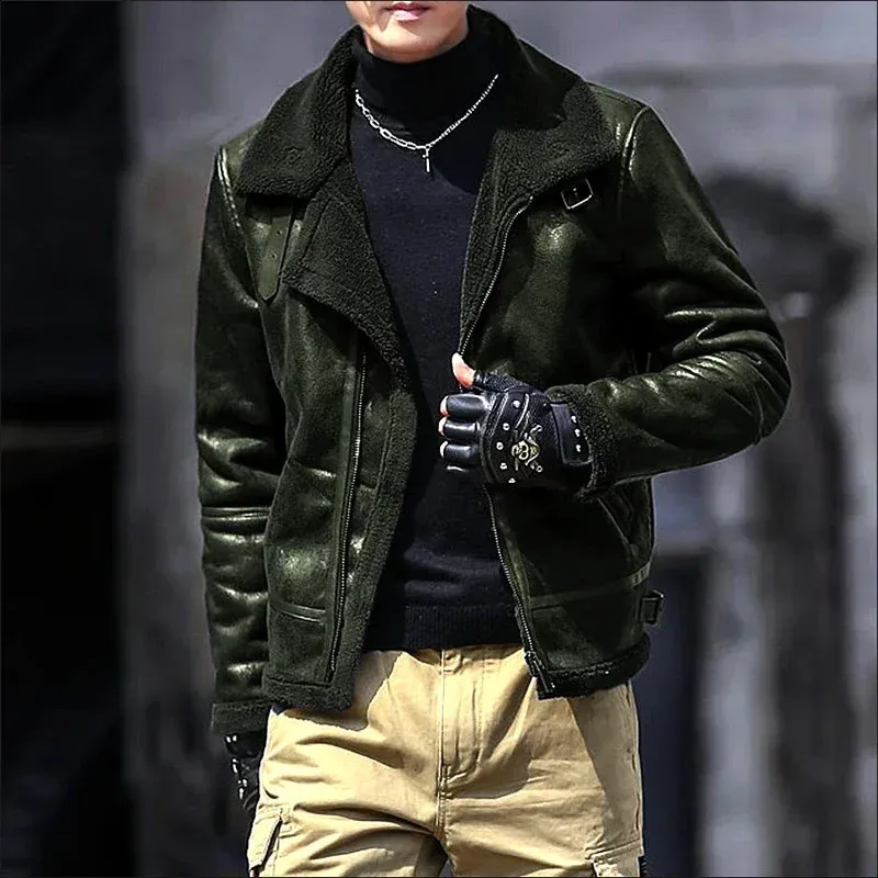 Leather wool lined jacket deals
