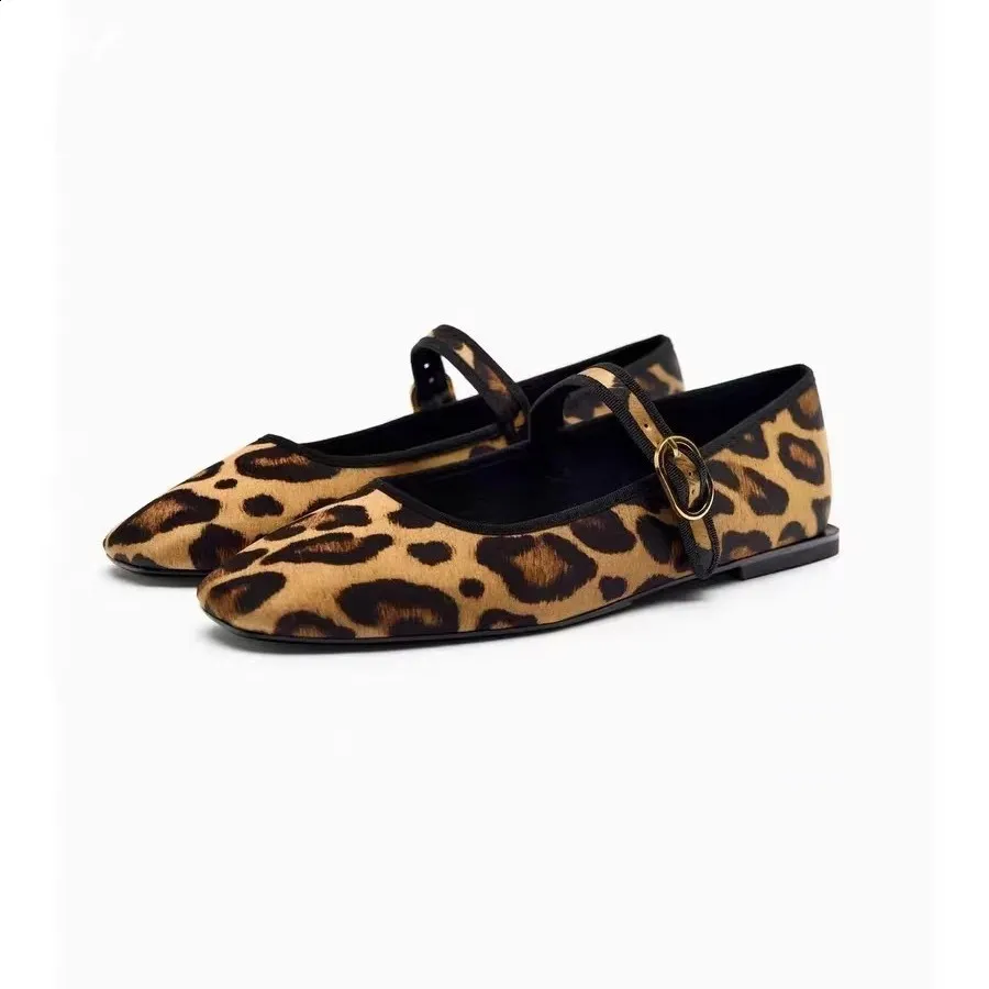 Leopard Print Velvet Mary Jane Ballet mia shoes flats for Women Round Toe Flat Shoes in Sizes 36 42 240703X240924