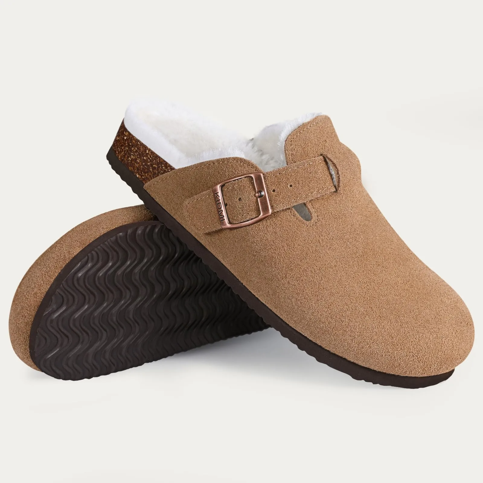 Saboți de blană pentru bărbați, Comwarm, cu branțuri pufoase din plută, pantofi de iarnă, din piele întoarsă, alunecare pe pantofi de cartofi_voghion.com