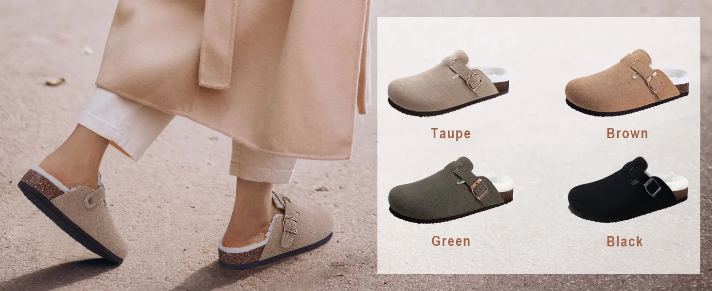 Saboți de blană pentru bărbați, Comwarm, cu branțuri pufoase din plută, pantofi de iarnă, din piele întoarsă, alunecare pe pantofi de cartofi_voghion.com