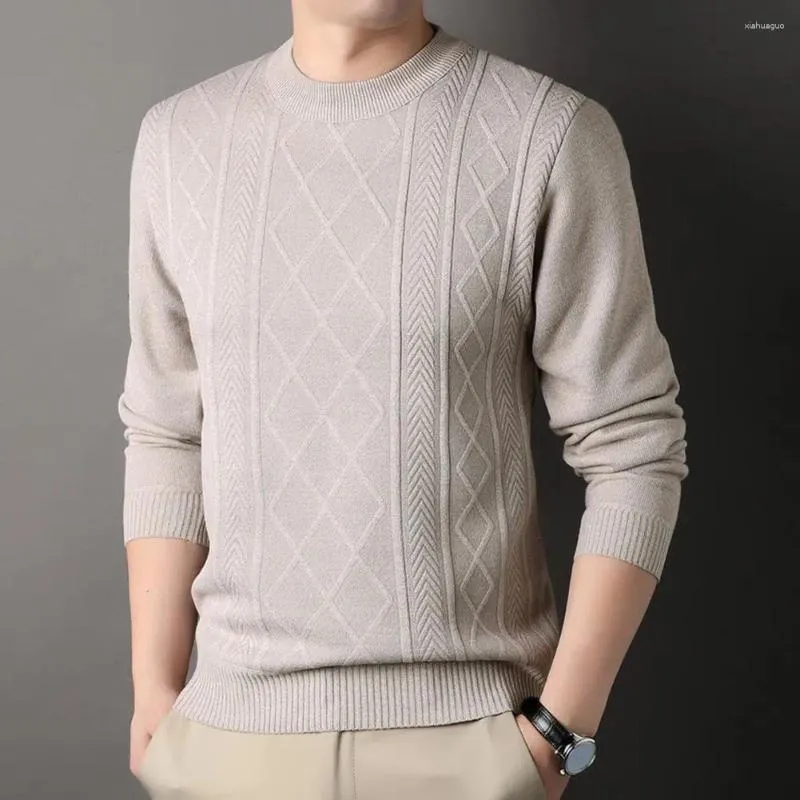 Men s Sweaters Men Sweatshirt Cozy Knitted Sweater For Fall Winter Round Neck Long Sleeves Solid Color Pullover Thick Stretchy Loose Wear