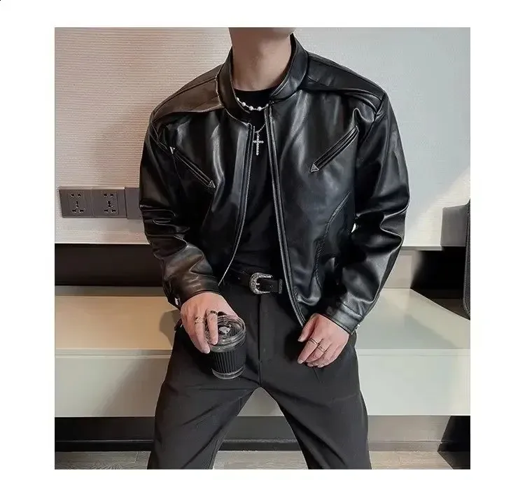 soerte カバーオール Stand collar leather DHgate.com:Mens Stand Collar Leather Jacket - Solid Color