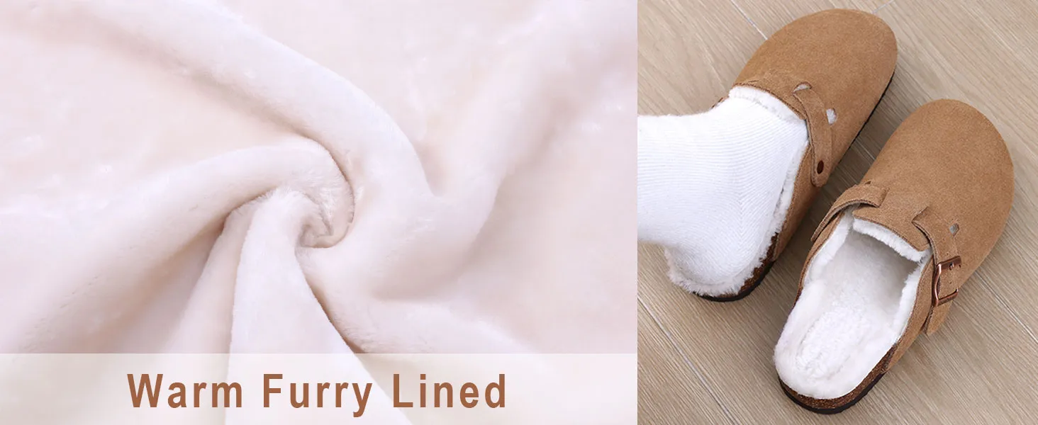 Saboți de blană pentru bărbați, Comwarm, cu branțuri pufoase din plută, pantofi de iarnă, din piele întoarsă, alunecare pe pantofi de cartofi_voghion.com