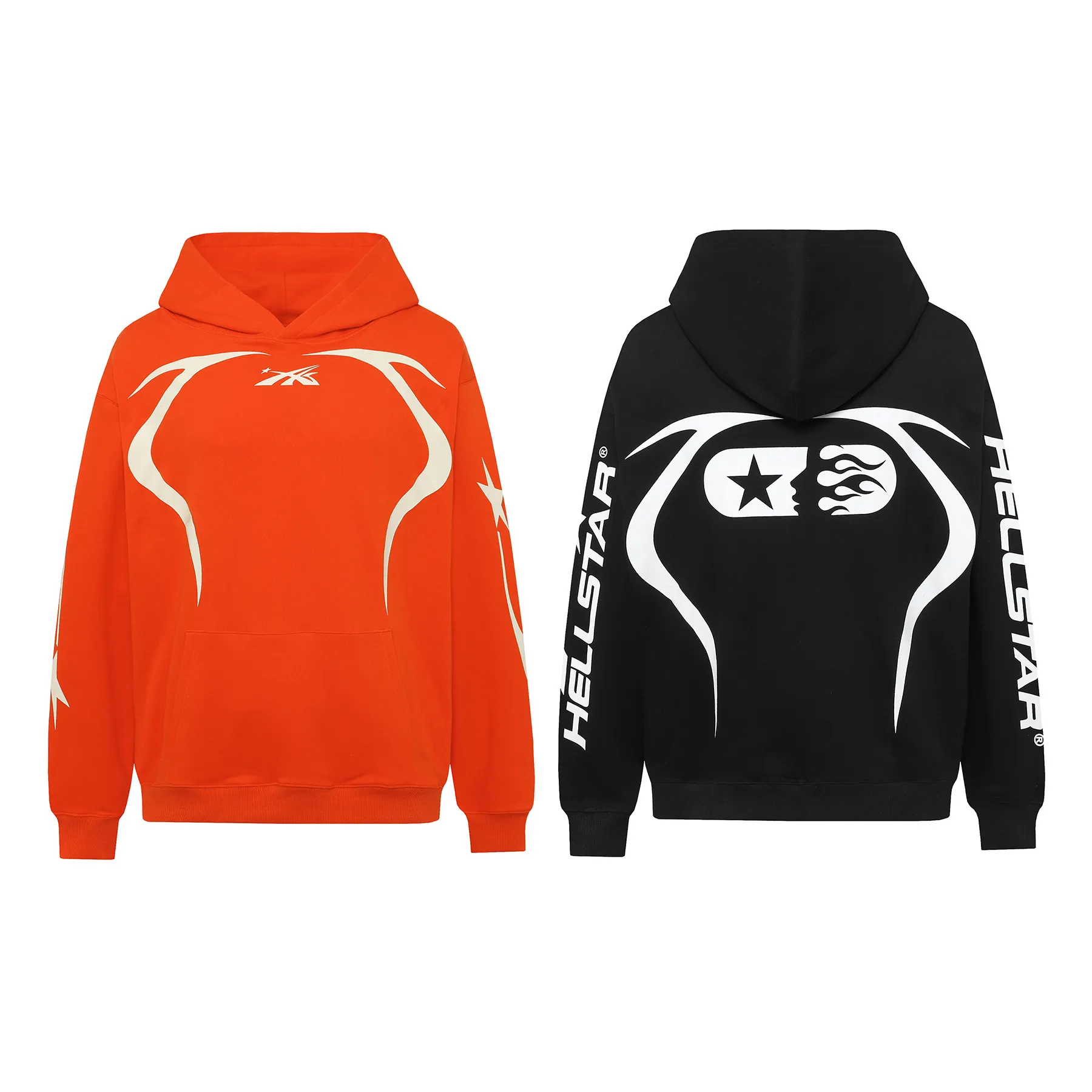 Hell Designer Cotton black and orange hoodie with Graphic Print for Men and  Women - Hip Hop Autumn Sweatshirt with Long Sleeves and Arm Detail in Black