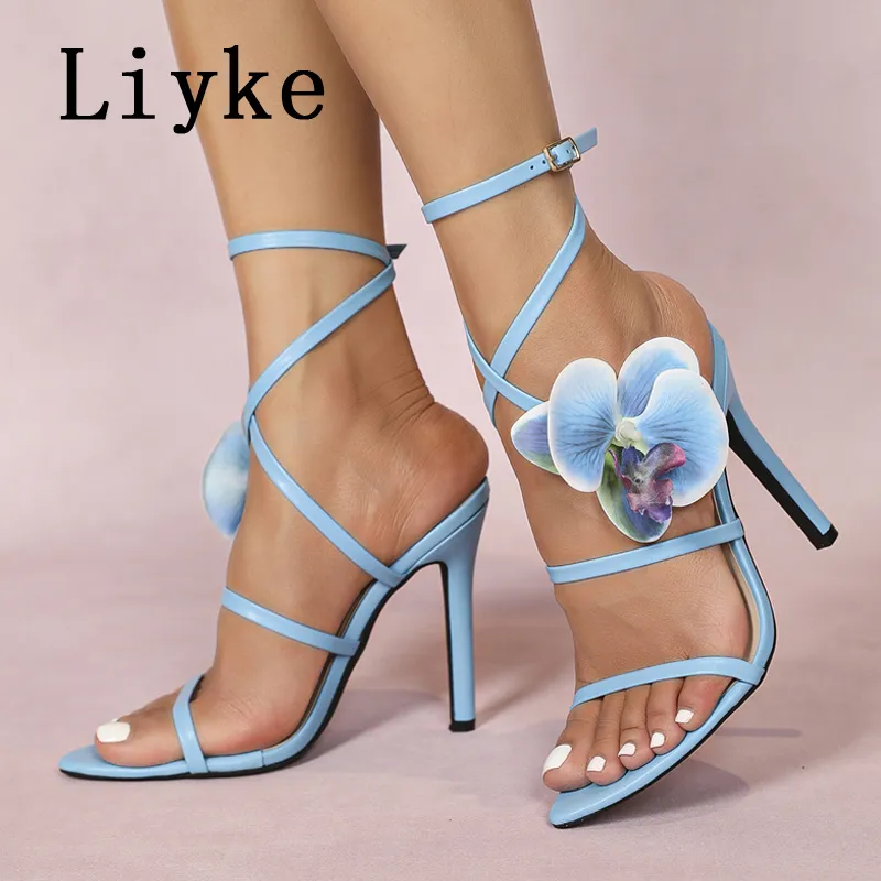 Liyke Fashion Design Flowers Narrow Band Women Ankle Buckle Strap