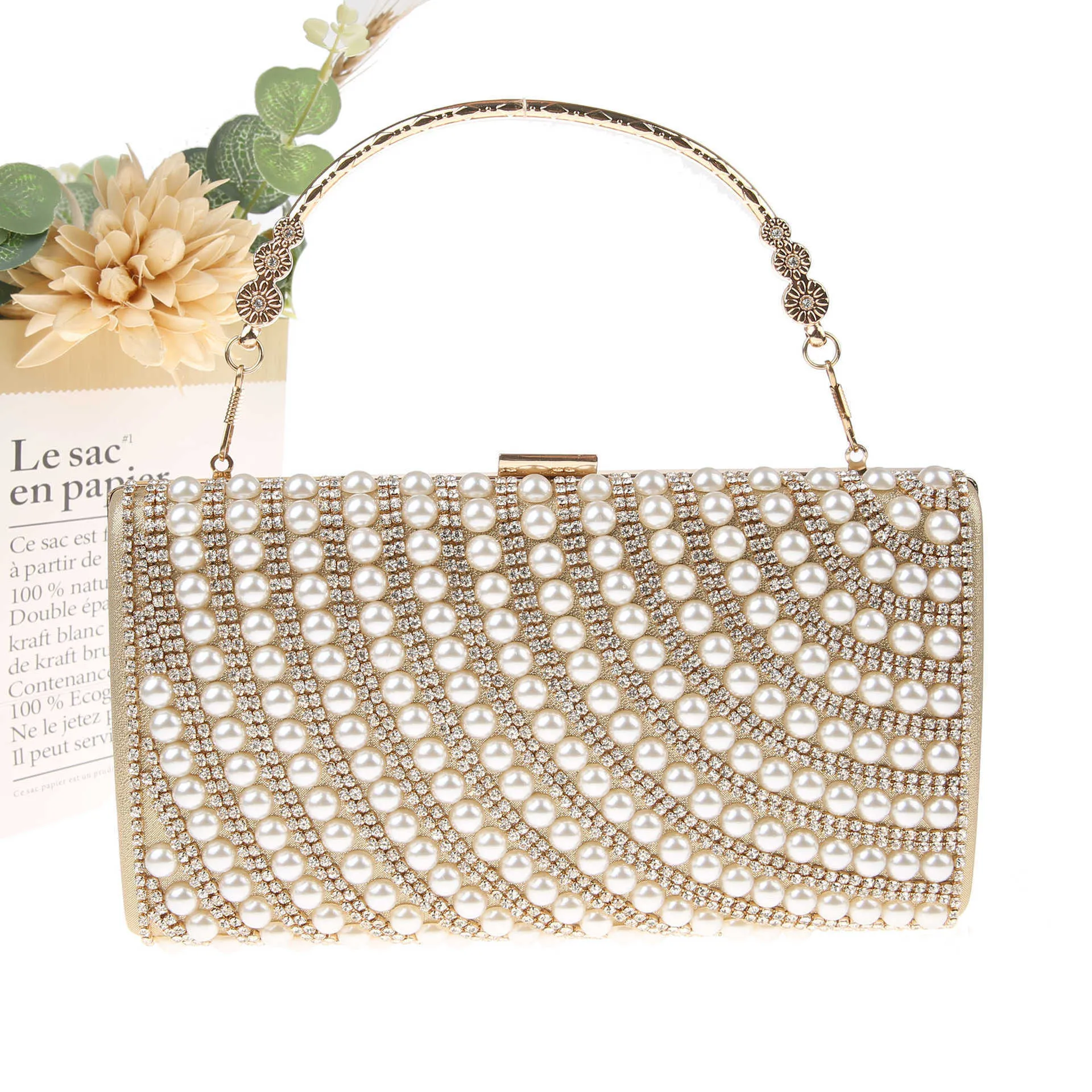 Luxury Clutch Atmosphere Imitation Pearl Evening Bags Water Diamond Handbag Celebrity Banquet Bag Dress Handbag Women Tote Bag 240831