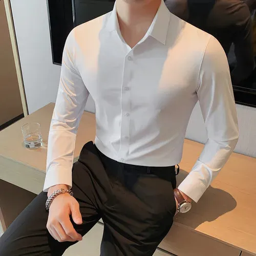 Men's Autumn Solid Long Sleeve Dress Shirt V-Neck Acetate Slim Fit Business  Office School S-4XL from Dhgate Men's Dress Shirts - price 67.34