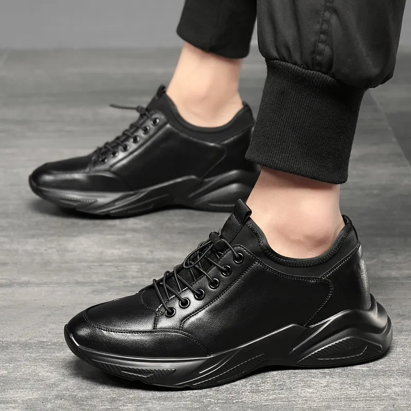Leather Height Increasing Sneakers: 6/8cm Lift, Casual Platform