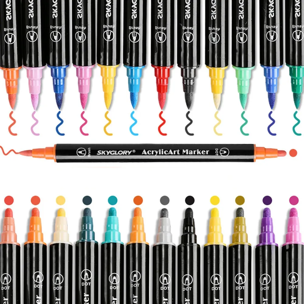 Acrylic Paint Marker Pens 12 Colors - Permanent Water-Based Markers For Multiple Surfaces