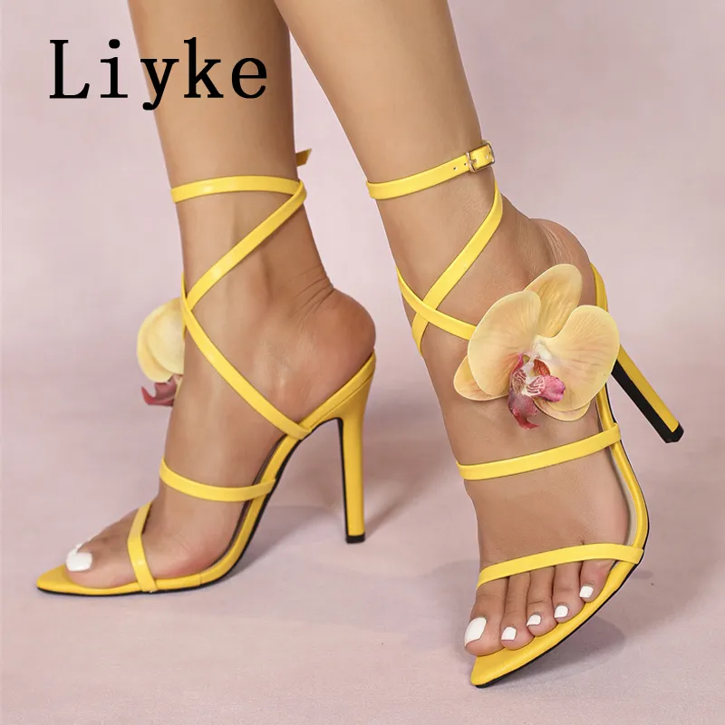 Liyke Fashion Design Flowers Narrow Band Women Ankle Buckle