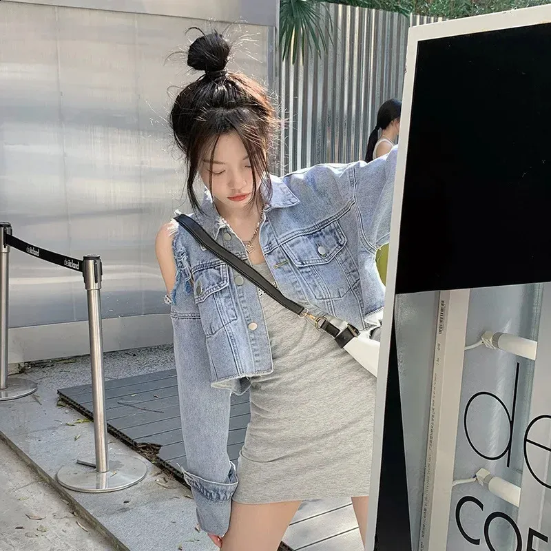 ★G-CUT★ Cropped regular fit tweed jacket_blue 7255110106 Cropped tweed jacket, removable collar Blue For Women | Maje