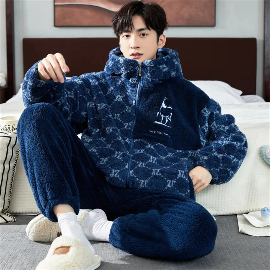 Mens Winter Sleepwear Warm Sleepwear Home Set Coral Velvet Autumn