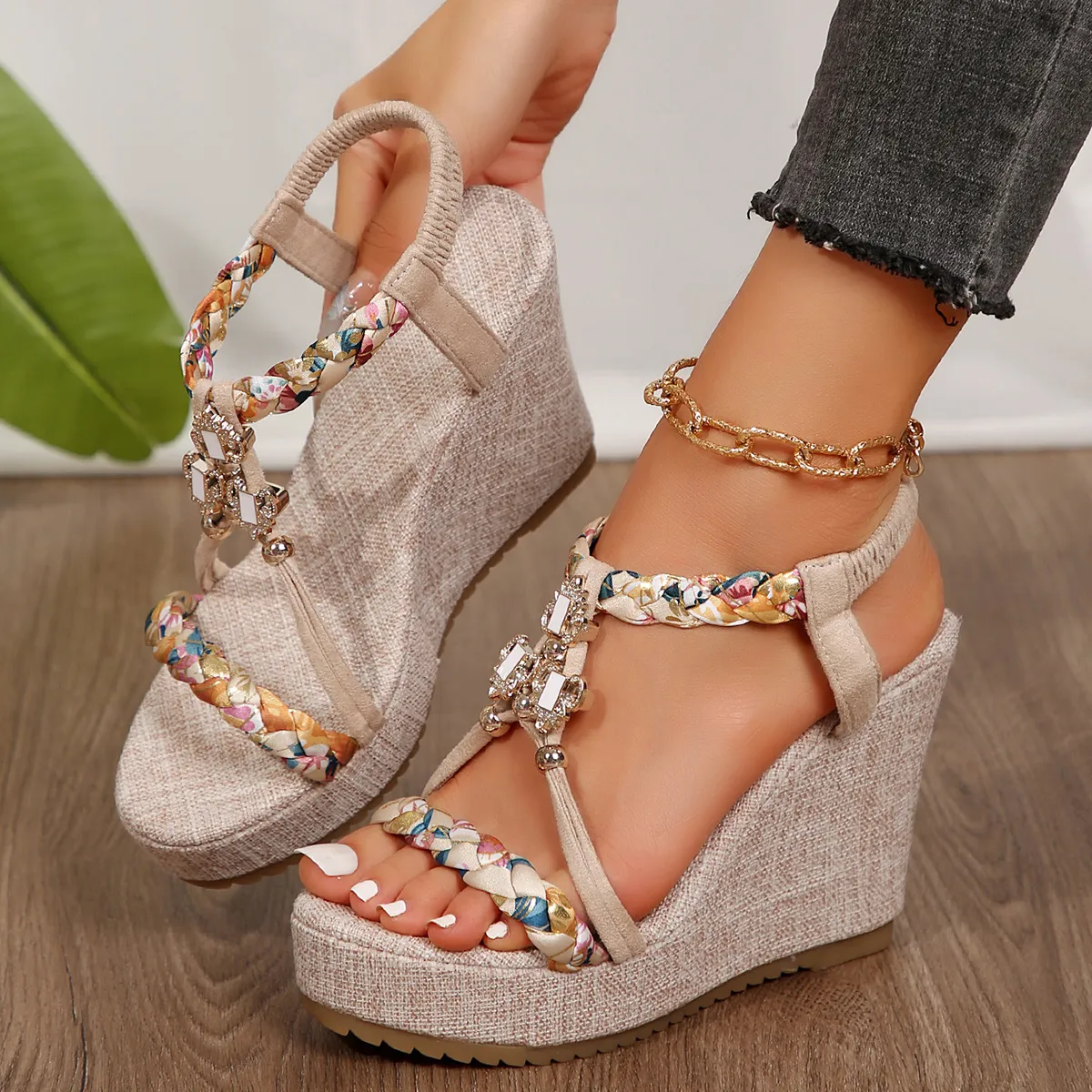 Bulk 2024 Summer Womens Metal Bohemian Wedge Sandals With Braided Band Platform Thick Bottom And Gladiator Style Perfect For Beach And Casual Wear At Only 16.07 DHgate.Com