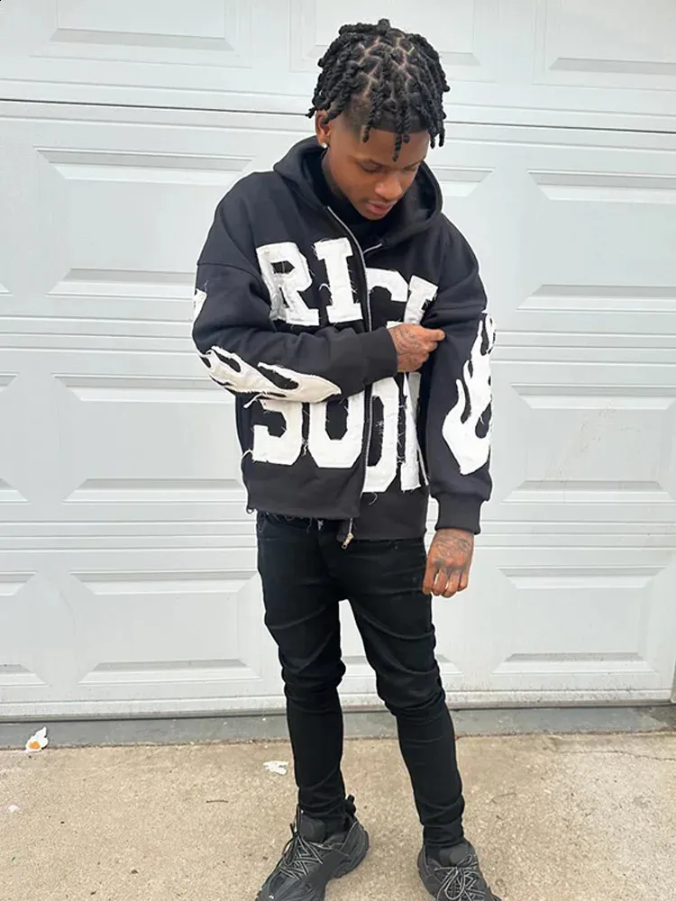 Rich Soon Printed Zip Up Hoodie, Loose Streetwear Style | DHgate
