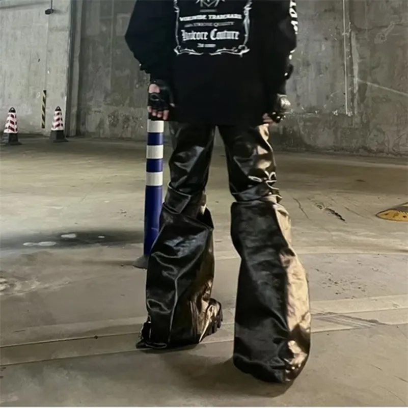 Glossy Pu Leather Wide Leg baggy leather pants with Sash and Glossy Pu Leather Wide Leg baggy leather pants with Sash and