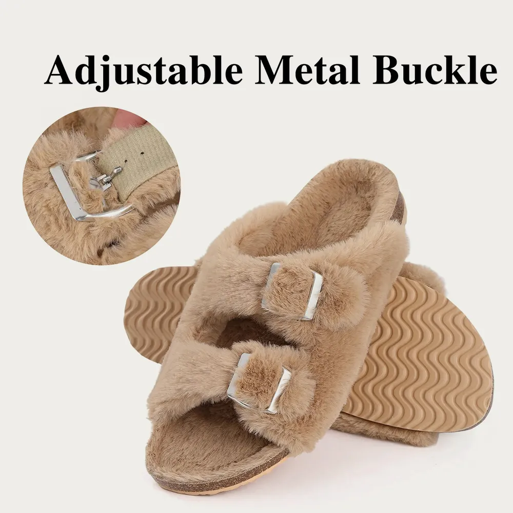 Saboți de blană pentru bărbați, Comwarm, cu branțuri pufoase din plută, pantofi de iarnă, din piele întoarsă, alunecare pe pantofi de cartofi_voghion.com