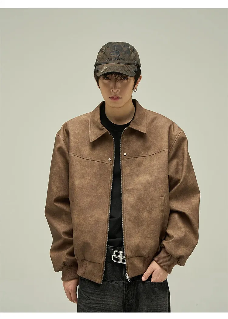 Men's Suede Bomber Jacket Casual Retro American Style, Zipper Closure,  Cropped Lapel, Autumn Outwear