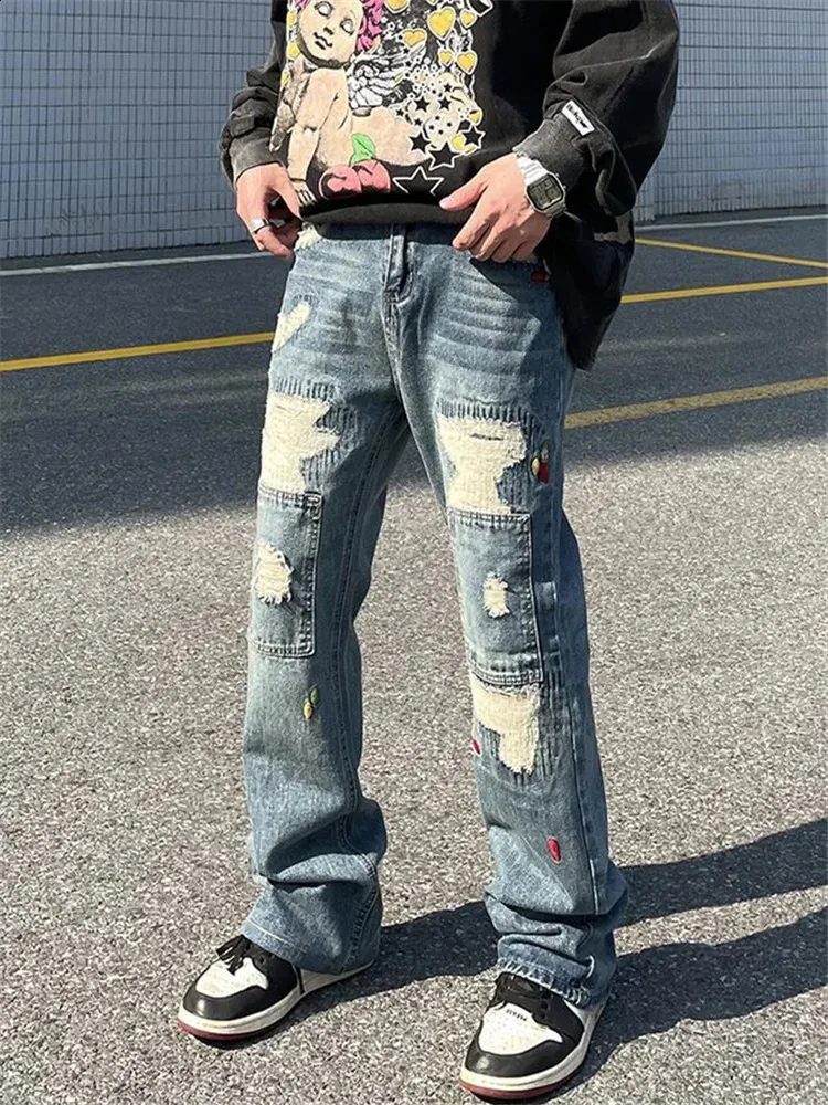 Embroidered Trousers Mens: Old Ripped Jeans Style, Y2K Straight Shop  Now!