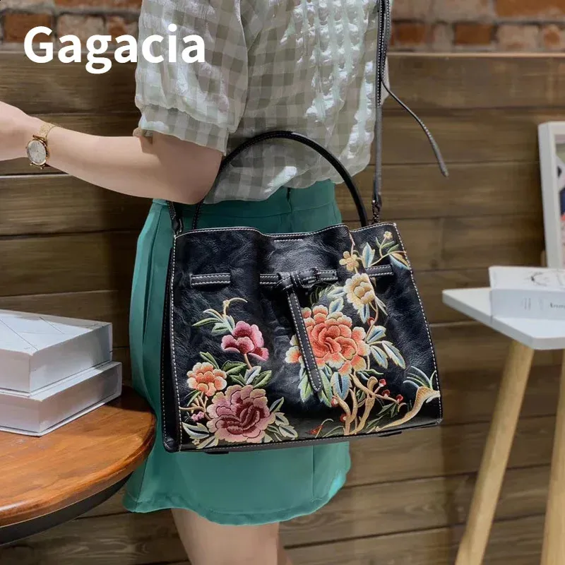GAGACIA Embroidered Leather Shoulder Bag Chinese Style Ladies - Main Image