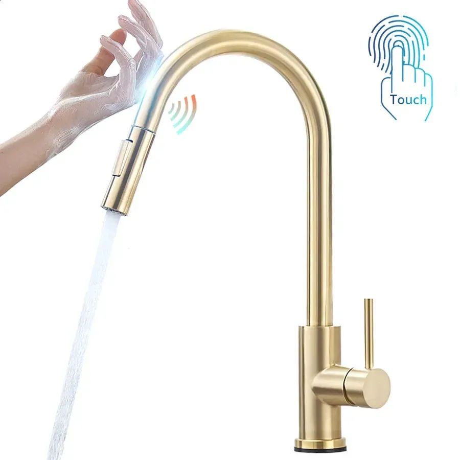 Premium Touch Control Kitchen Faucet - Brushed Gold Sensor Tap, Dual ...