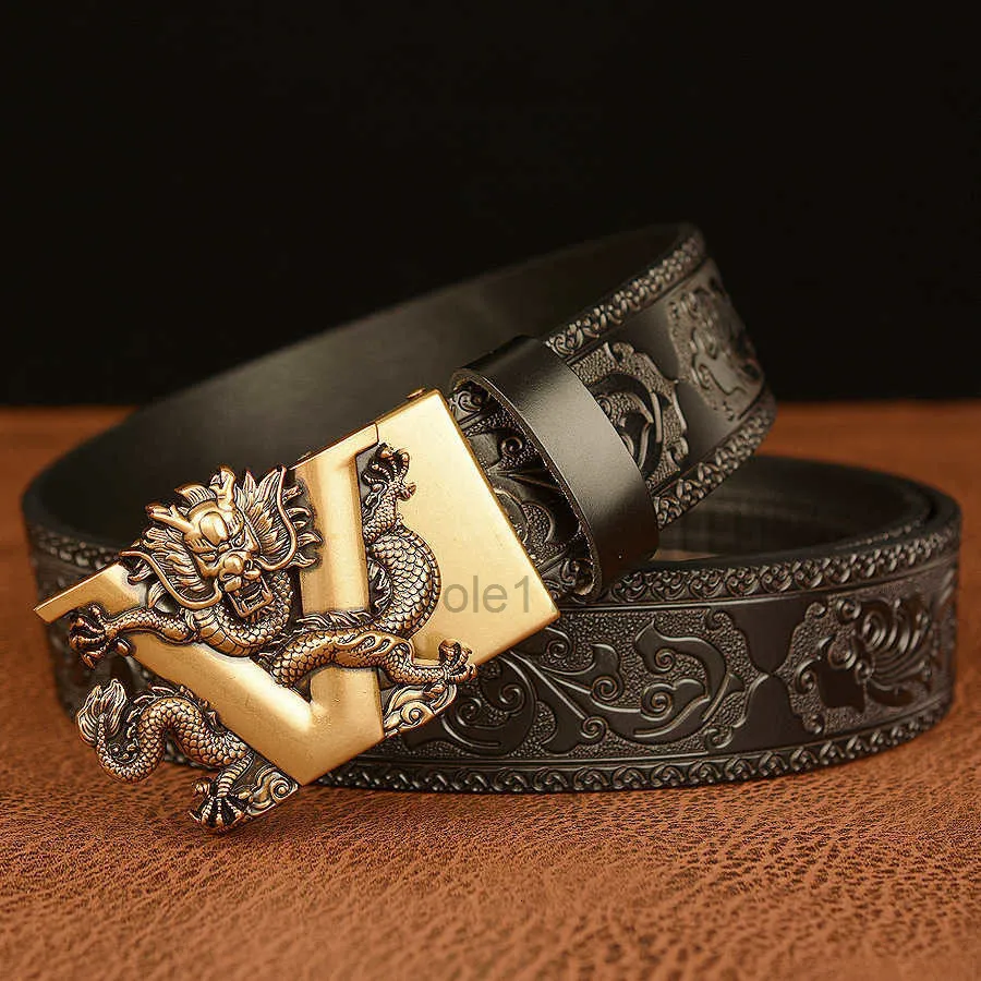 Gold Dragon Buckle Designer Buckle Belt Marshal Men's Genuine Leather Ratchet Dress Belt With Automatic Buckle Gold Dragon Buckle Designer Buckle Belt Marshal Men's Genuine Leather Ratchet Dress Belt With Automatic Buckle