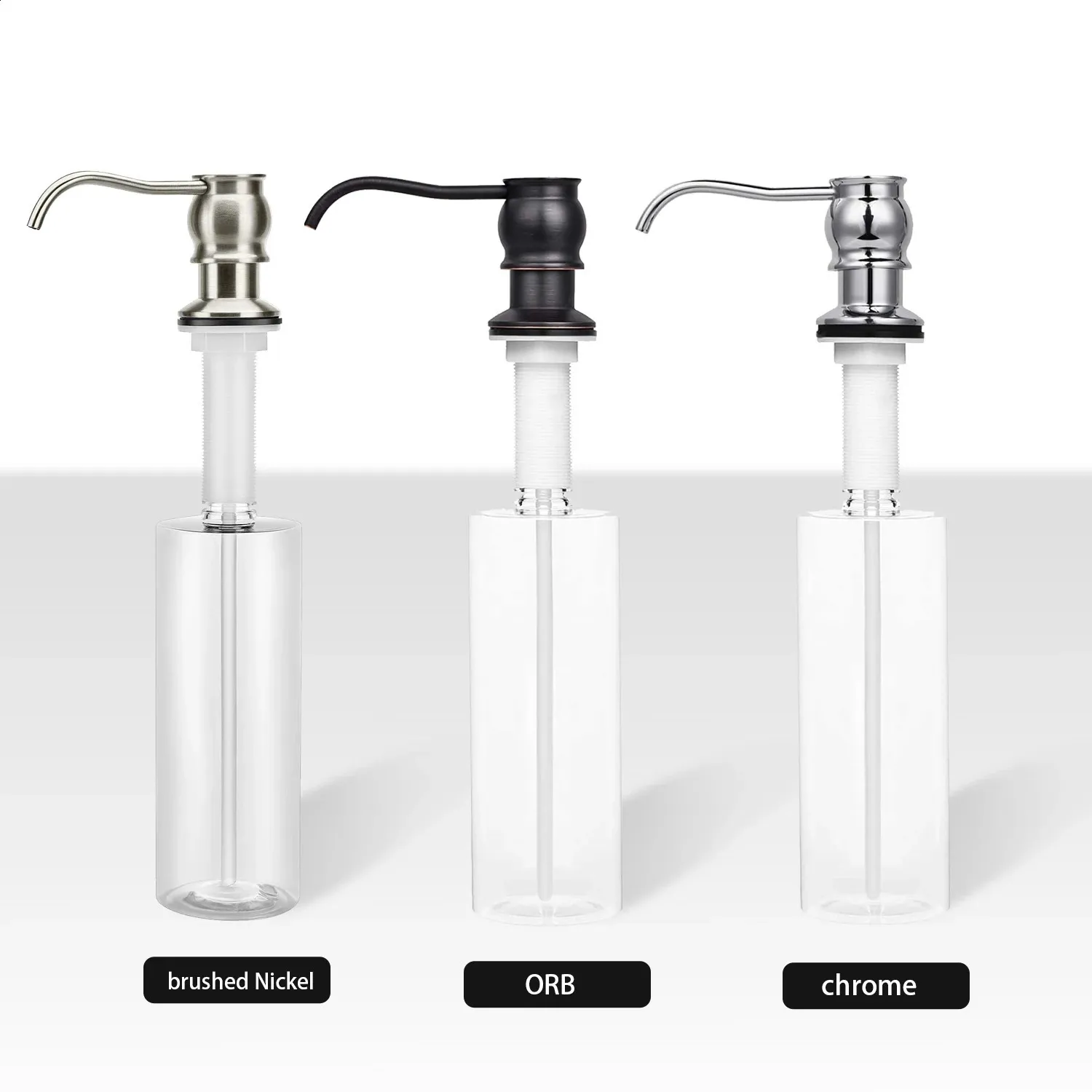 SAMODRA Soap Dispenser For Kitchen Sink, Premium Stainless Steel Pump Head 17 OZ Bottle 3.15 Inch Threaded Tube For Granite Thick Deck Installs (Gold