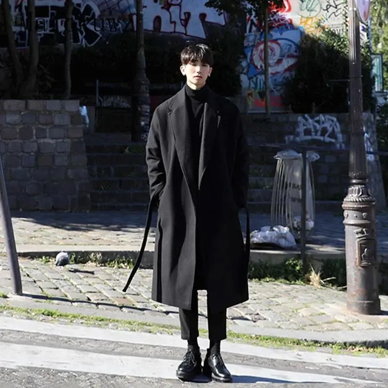 Mens Long Trench Coat: Japanese Korean Style | Mafokuwz Thick Warm