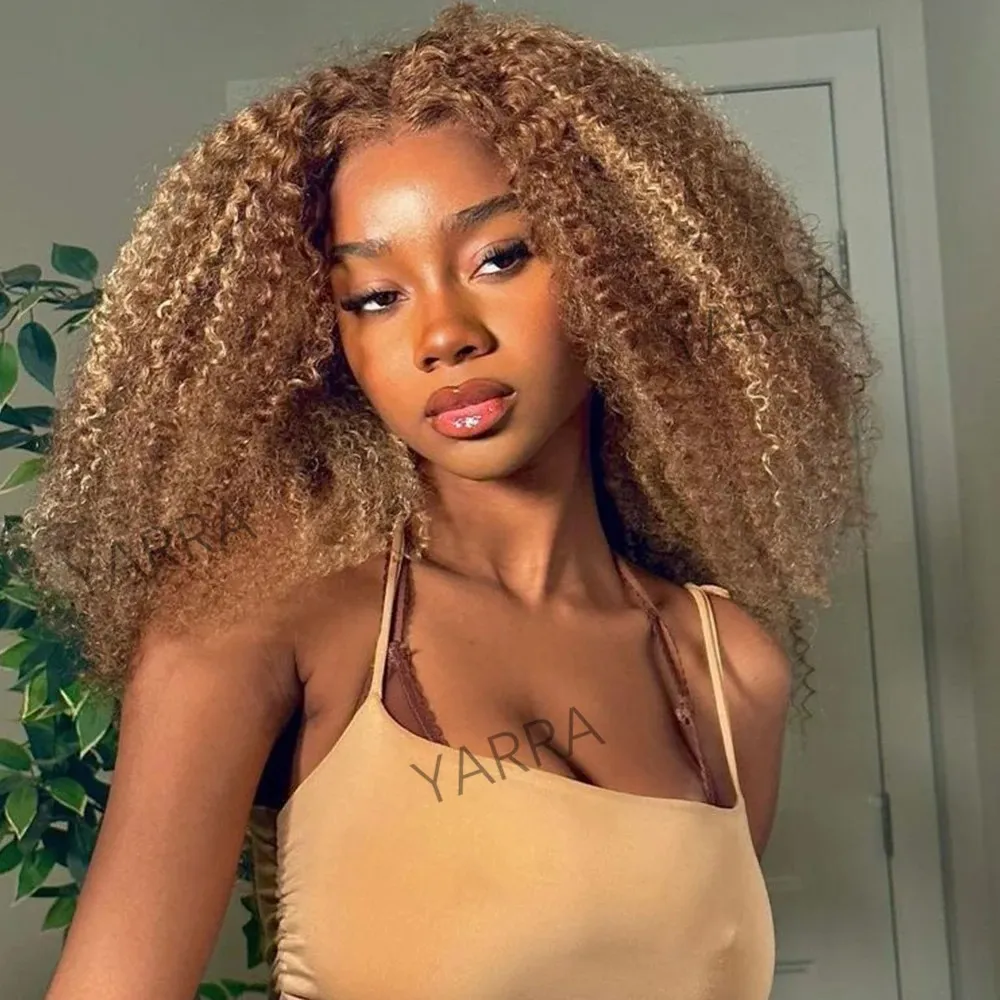180% Density Highlight Blonde Kinky Curly Short Bob 13x6  display picture 2