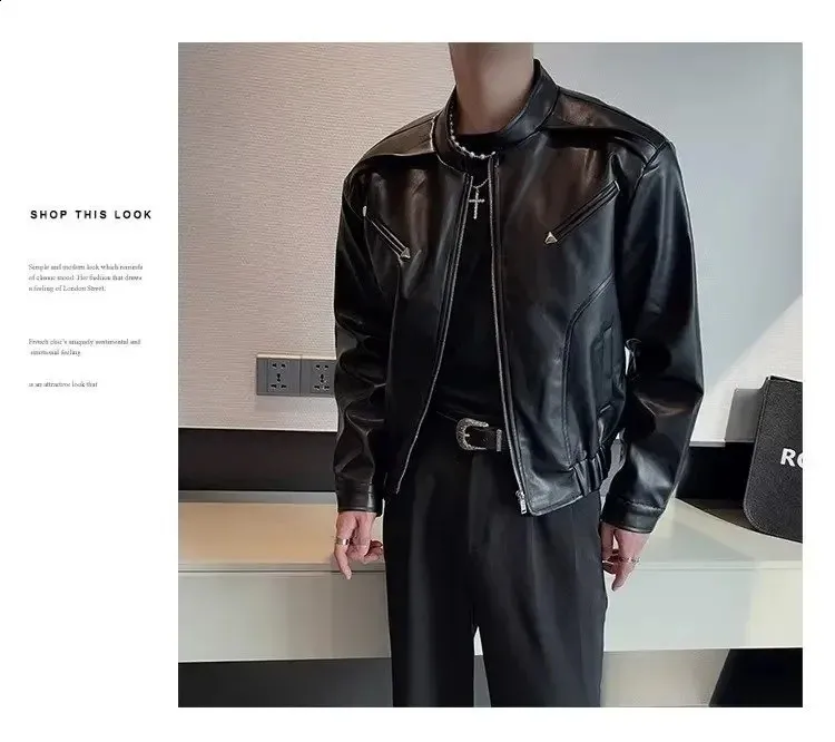 DHgate.com:Mens Stand Collar Leather Jacket - Solid Color