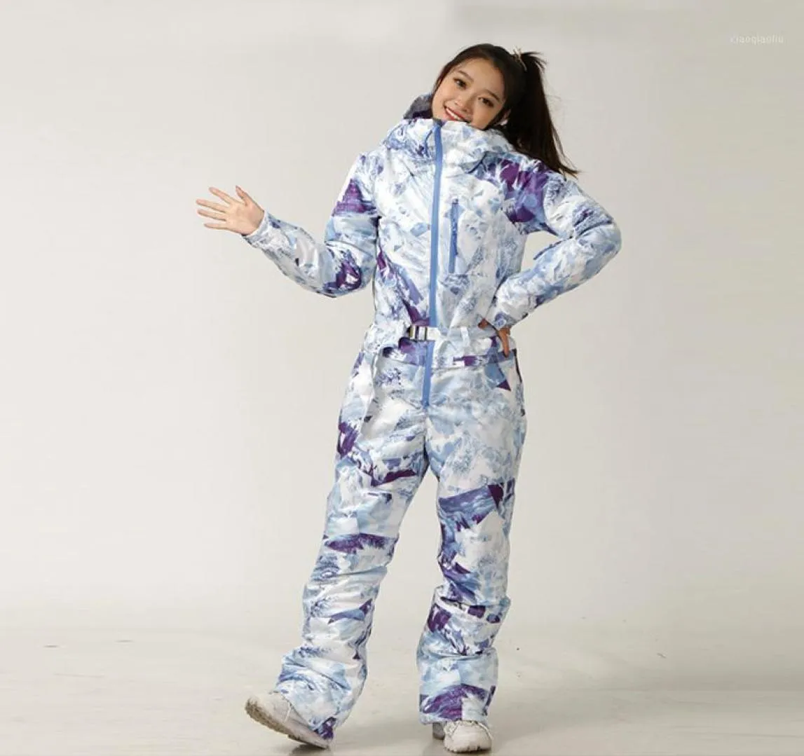 Skiddräkt Kvinnor Snowboard Jacket Pants Set Female Winter Warm Outdoor Sportskidåkning Onepiece Hooded Snow Clothing Jumpsuit13704373