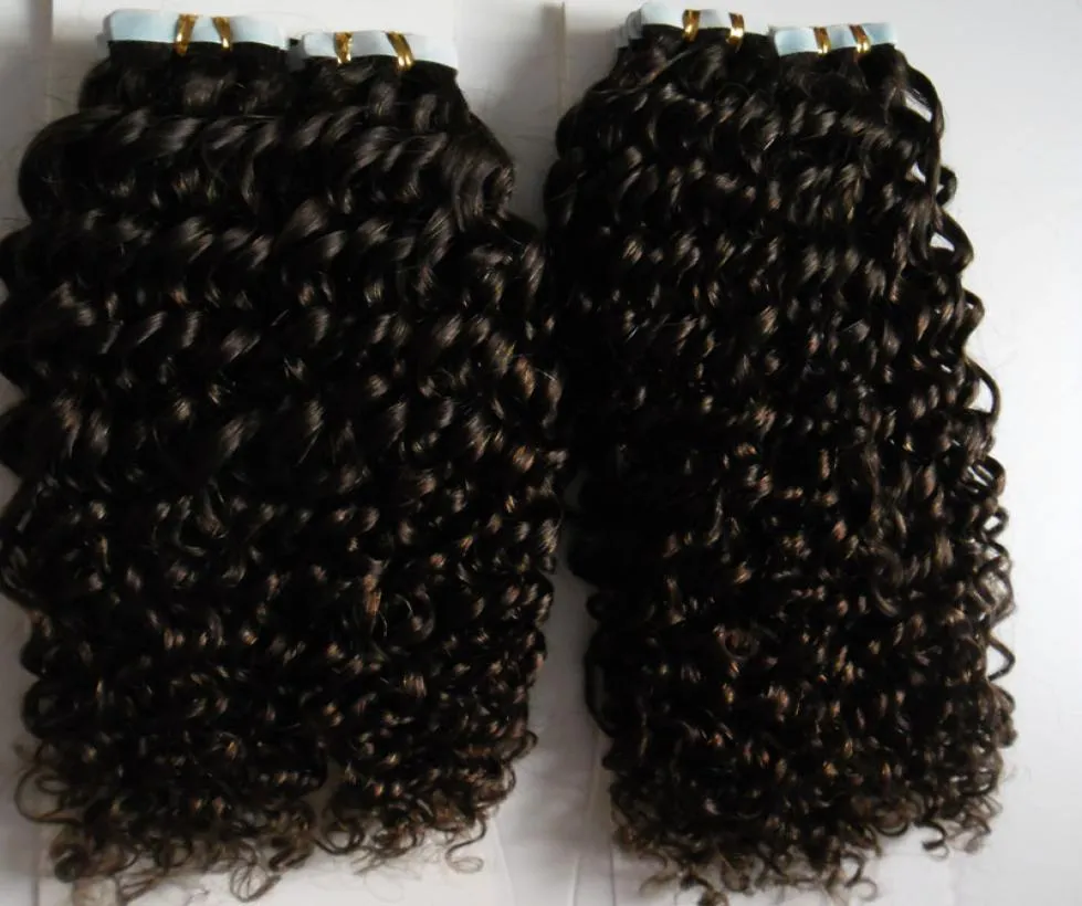 머리카락 확장에있는 몽골 변태 곱슬 곱슬 테이프 200g Afro Kinky Curly remy hair on Adhesives 테이프 PU 피부 보이지 않는 80pcs2308482