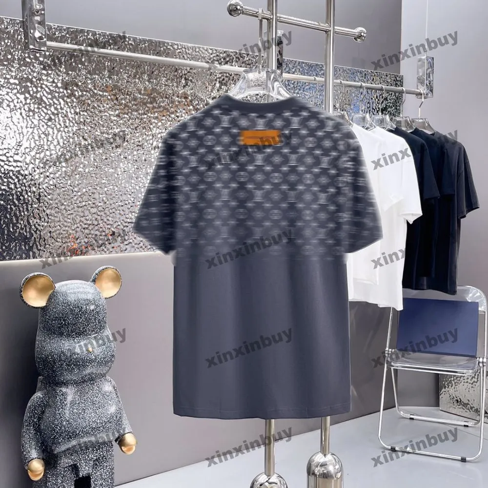 Xinxinbuy Men Designer Tee Tシャツ2024グラデーションレタープリント1854半袖コットン女性ブルーブラックホワイトグリーンカーキM-5xl