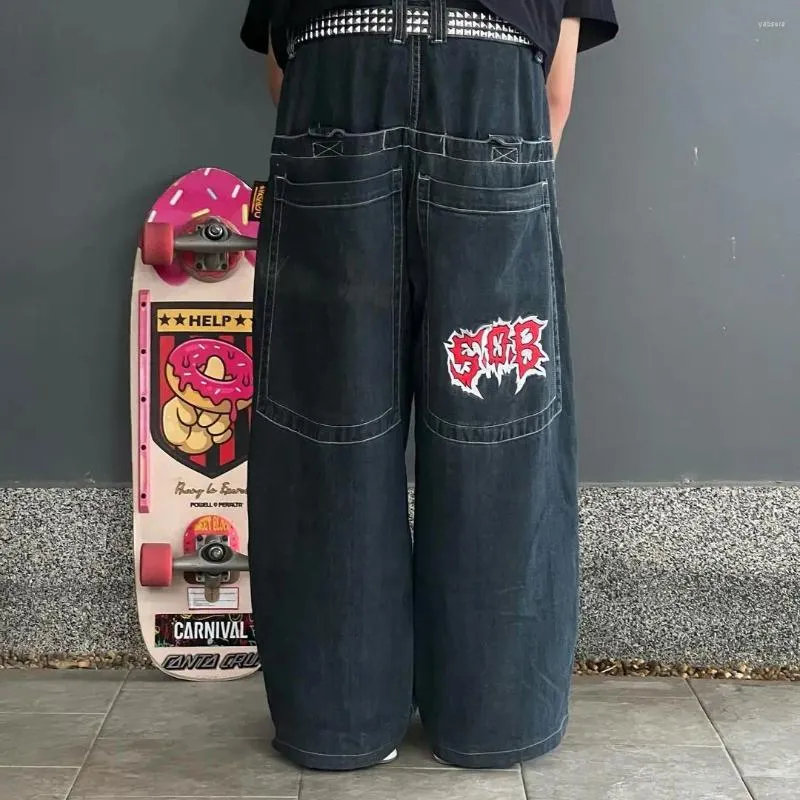 Damen-Jeans, Streetwear, große Tasche, gewaschener Buchstabe, bestickt, für Damen, Straße, Hip-Hop, gerade, Wischen, weites Bein, Hose, Unisex