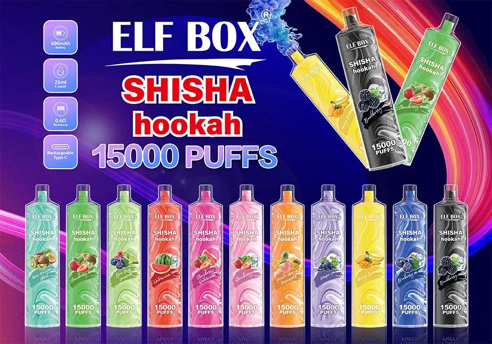 Elf Box 15000 Puffs Disposable E Cigaretter Vape Pod Device 650MAh Battery 26 ML Prefilled Cartridge Stick vs Puff 12000 12K 9000 9K Puff 15K Bang Box 18000 18K Razz Bar