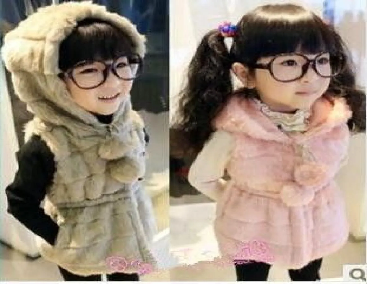 2013 fall and winter clothes pink gray coffee color new girls clothing children vest vest fur coat7531584