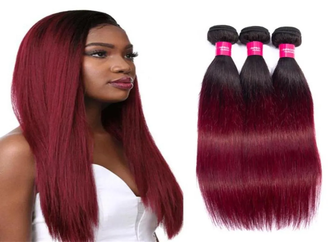 1Burgundy Straight Virgin Hair Weaving Ombre Human Hair 34 Bunds Peruansk Straight Hair 1B 99J Two Tone Bundles85286102184406