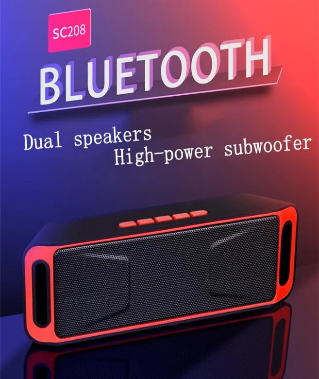 SC208 Mini draagbare Bluetooth-luidsprekers Draadloze luidspreker Luid muziekspeler Grote krachtige subwoofer Ondersteuning TF USB FM-radio Retail Pac7053332