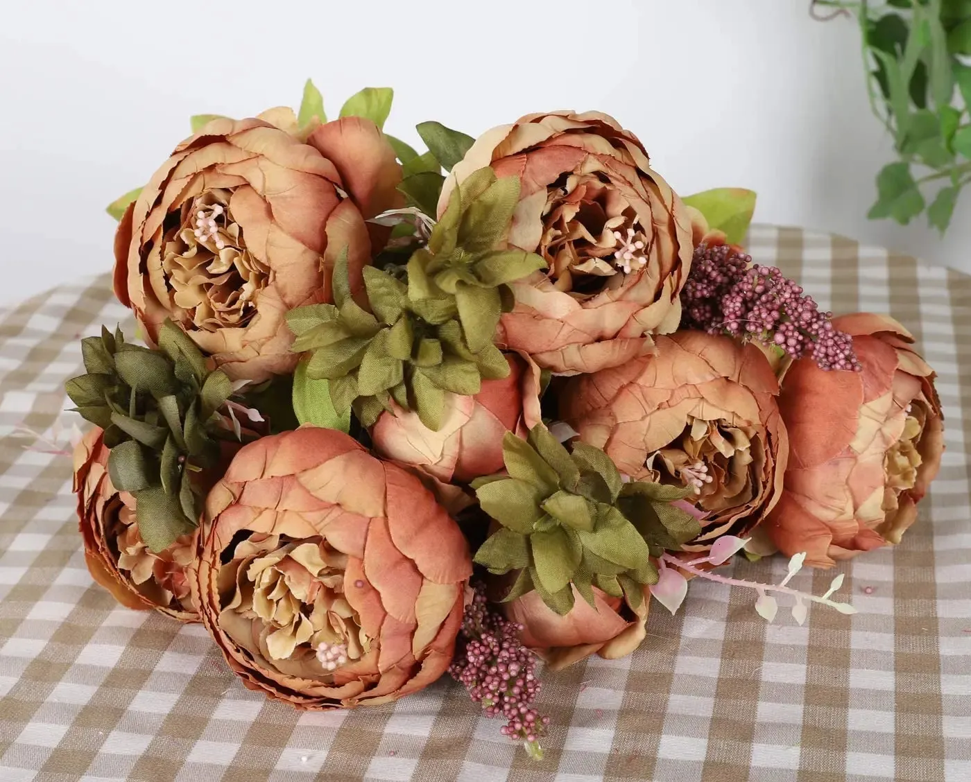 Bouquet de fleurs de pivoines artificielles en soie, faux Arrangement, décoration de mariage Vintage, décoration de maison, 1 Bouquet, 240228