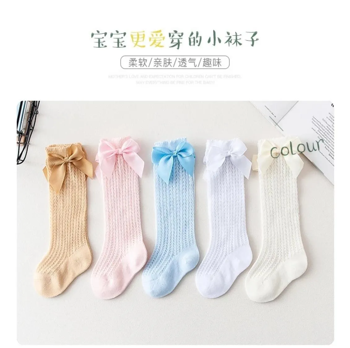 10PAIRS20PCS Bow Girls na długie letnie skarpetki z siatki bawełniane nowonarodzone skarpetki dla dzieci księżniczki Knee High Socks9043915